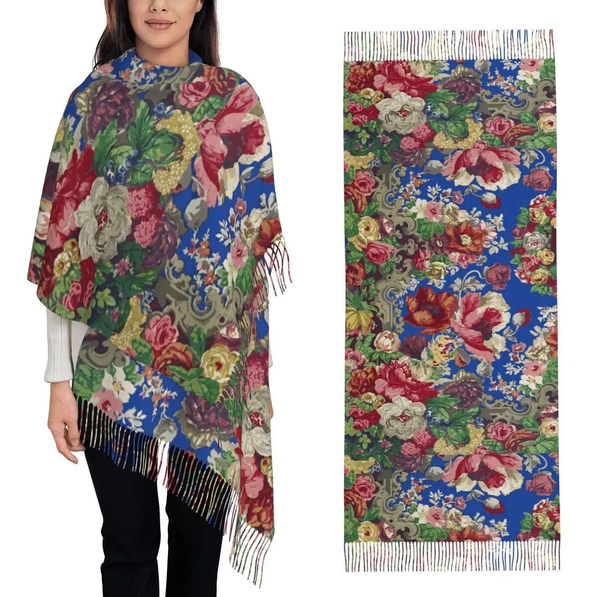 Rococo Style Luxury Floral Scarf Tassel Scarves for Women Soft Warm Shawls and Wraps Large Fall Winter Shawl Wrap