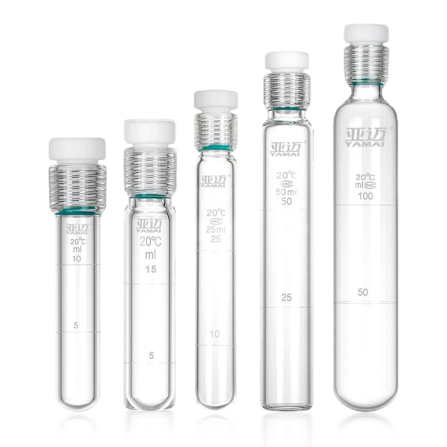 Glass Pressure Resistant Tube PTFE Plug Screw Mouth Chemical Laboratory Flat Bottom Round Bottom Test Tube 5 10 25 50 100ml