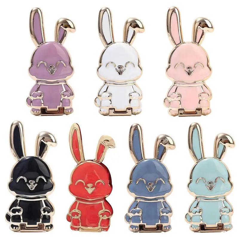 Universal Finger Ring Phone Holder Desktop Convenient Cartoon Rabbit Phone Stand Foldable Buckle Adhesive Pull Rod Support Frame