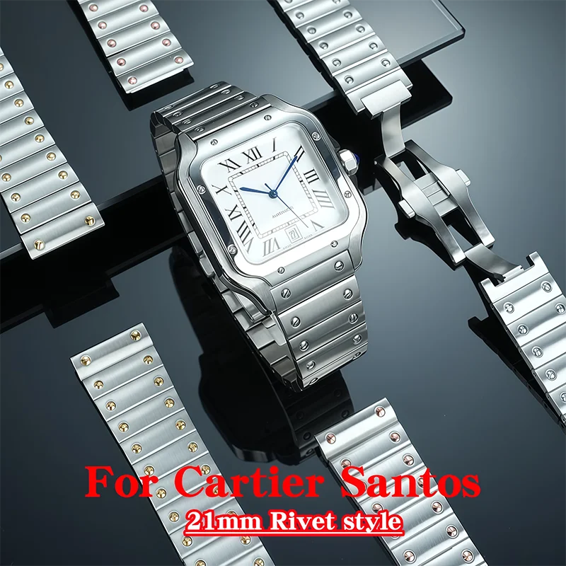 سانتوس 21 مللي متر الفولاذ المقاوم للصدأ الرجال حزام الساعات معصمه لكارتييه ساندوز WHSA0007 WSSA0009 Whsa0010 المعادن أضعاف المشبك حزام ساعة اليد