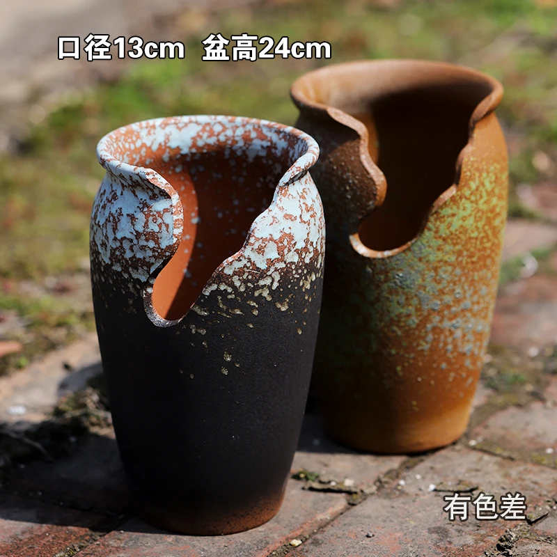 High square pottery pot with multiple flesh gaps, coarse pottery, breathable rooting pot