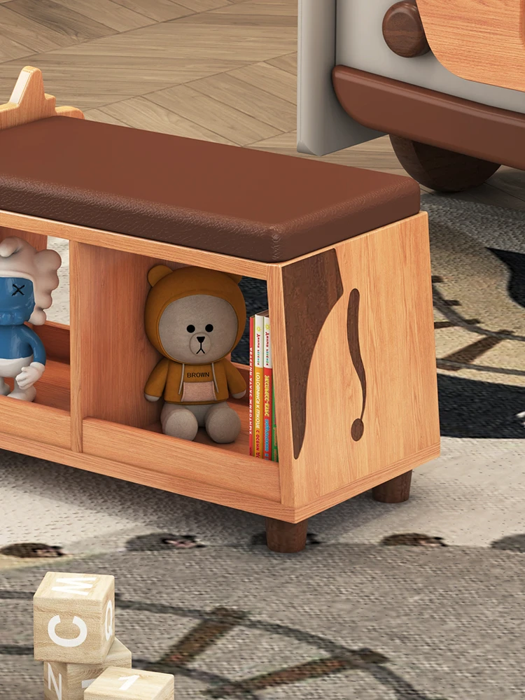Children's Storage Stool Solid Wood Shoe Changing Stool Cartoon Animal Household Toys Picture Book Storage Stool Sofa