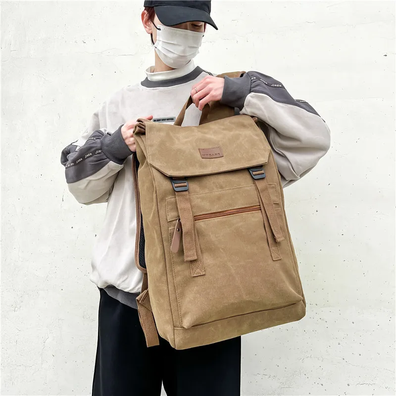 New Canvas Backpack Men Computer Bag Trendy Business Backpack Student Leisure Schoolbag Trend Large Capacity Travel Outdoor Bag