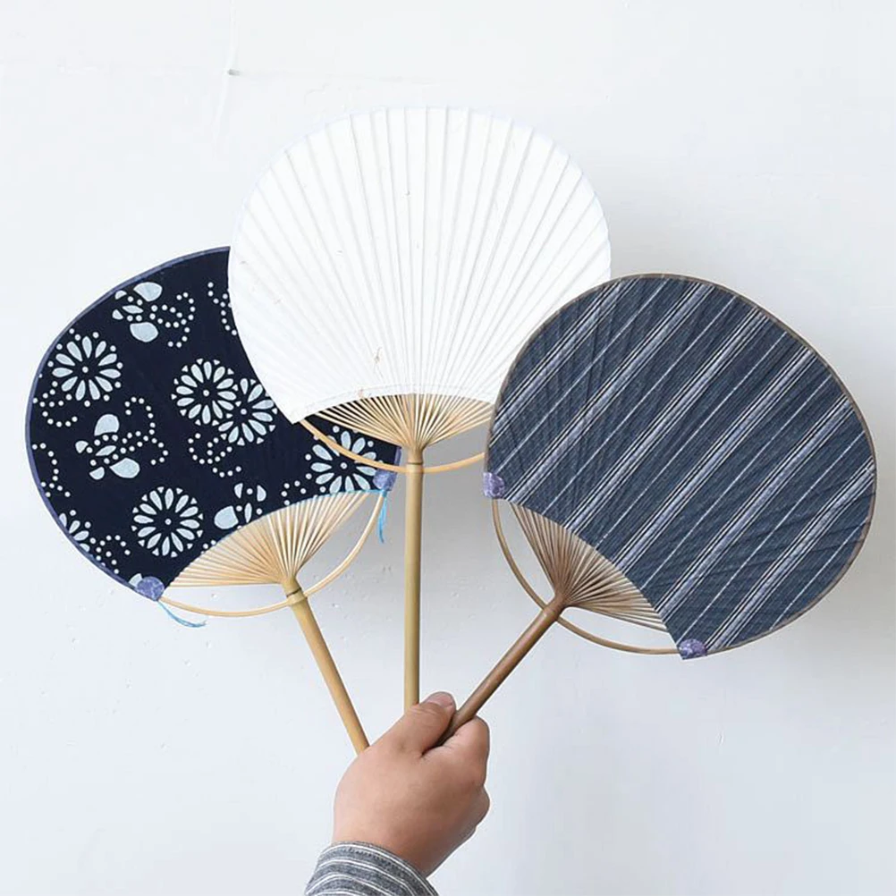 

1Pcs Bamboo Handle Round Double-Sided Cloth Hand Fan Traditional Painting Tassel Navy Random Pattern Themed Party Wedding