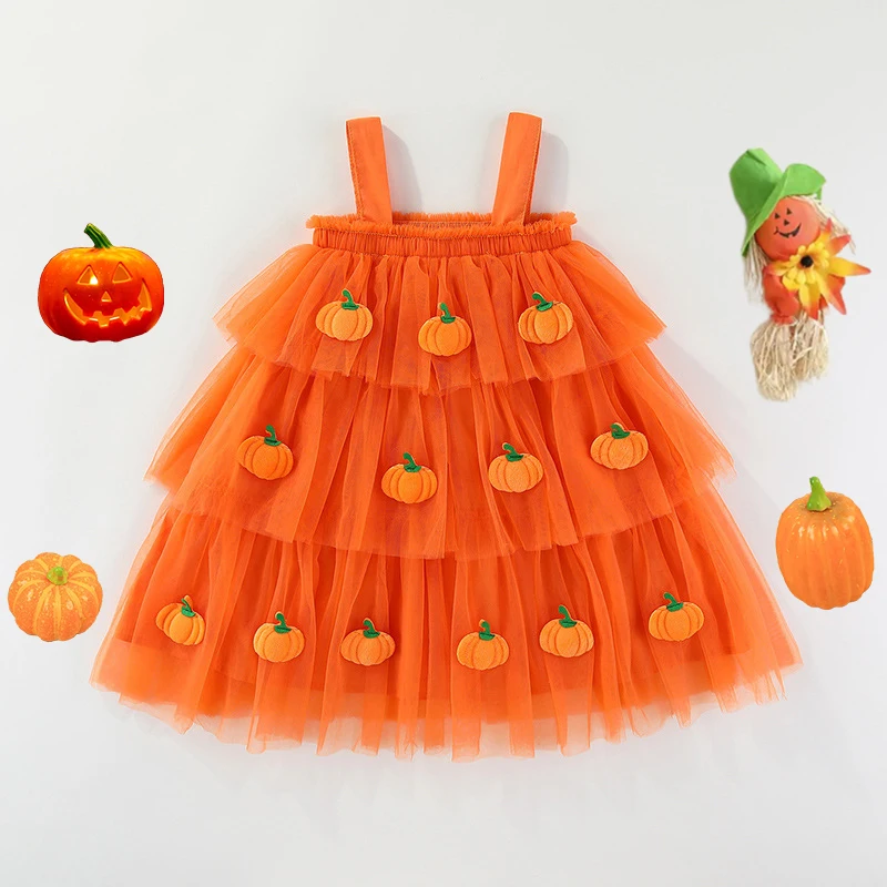 

Toddler Girls Costume Kids Halloween Tulle Dress Casual Bat/Pumpkin Layered A-Line Dress Cute Princess Party Baby Girls Clothes