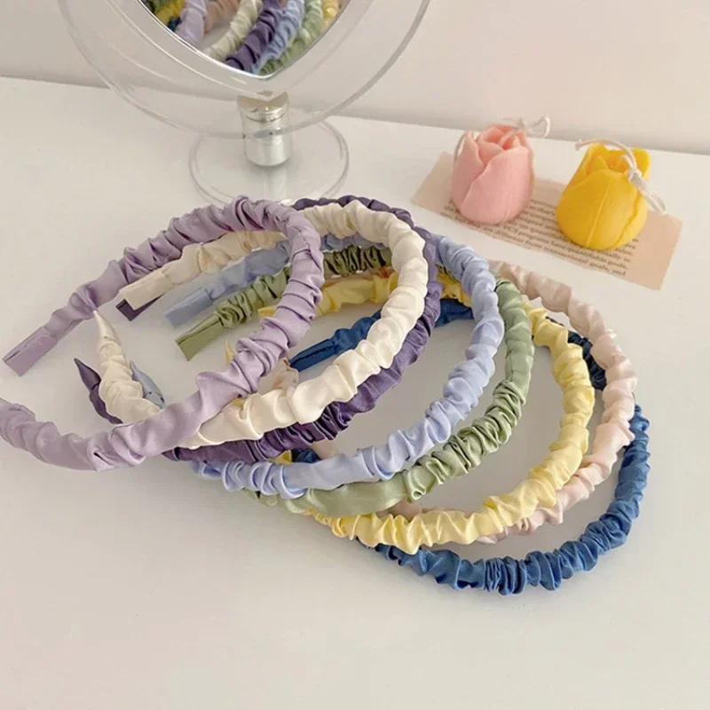 Fabric Satin Pleated Hairband for Women Sweet Simple Headband Fashion Hair Accessories Girls Hoop Headwear Versatile Hair Band