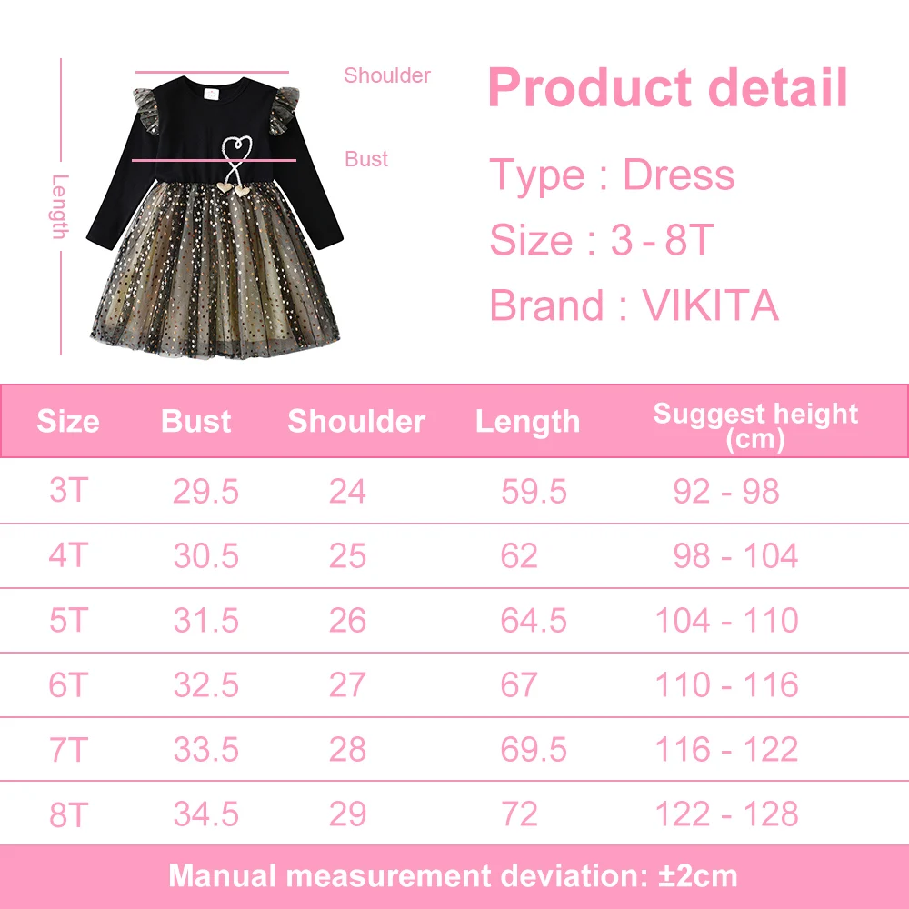 VIKITA Girls Dress Long Sleeve Kids Princess Dresses Children Unicorn Vestidos Girls Dresses Autumn Winter Kids Dress for Girl