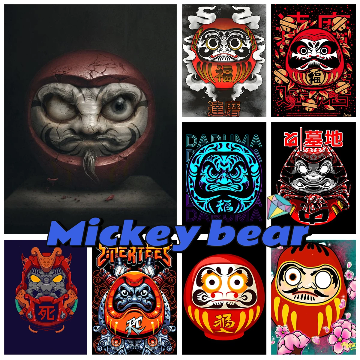 Daruma Doll Diamond Painting Kit Damour Tumbler Diy Diamond Embroidery Cross Stitch Japanese Mascot Mural Home Wall Decoration