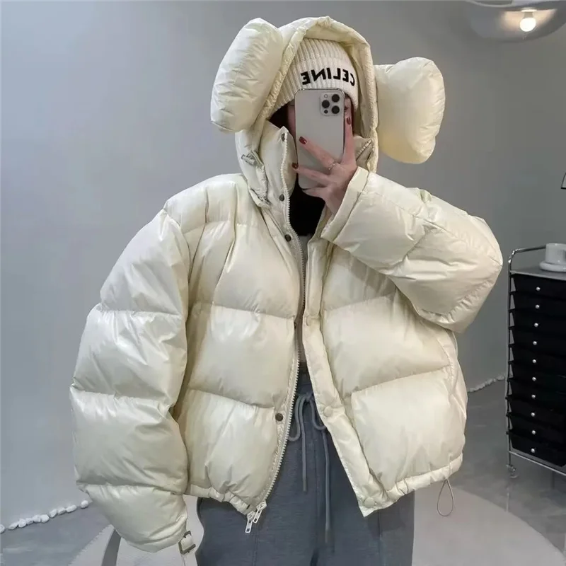 Imagem -02 - Parkas Curtas com Capuz Grosso para Mulheres Cabolsa Frio Acolchoado de Algodão Jaquetas Casuais de Puffer Tamanho Grande Fashion Novo Inverno 2023