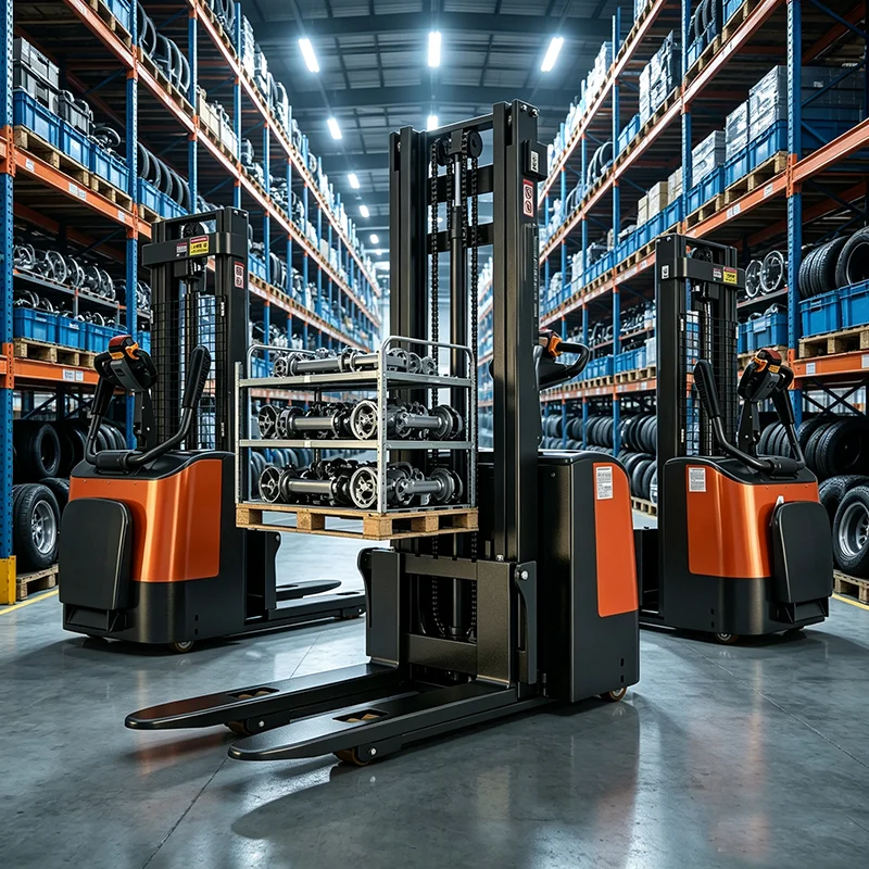 Self Loading Pallet Stacker Manual Hydraulic Stacker Truck 1 Ton Warehouse Use