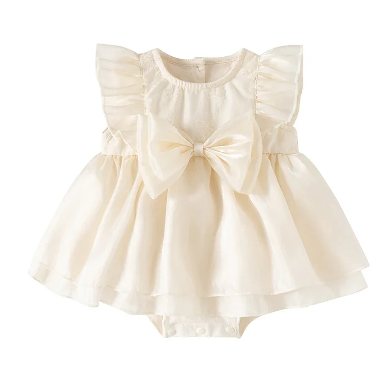 2026 New Summer Newborn Baby Girls Romper Flying Sleeve Cotton Mesh Splicing Toddler Baby Girls Jumpsuit 0-24M Children Clothes