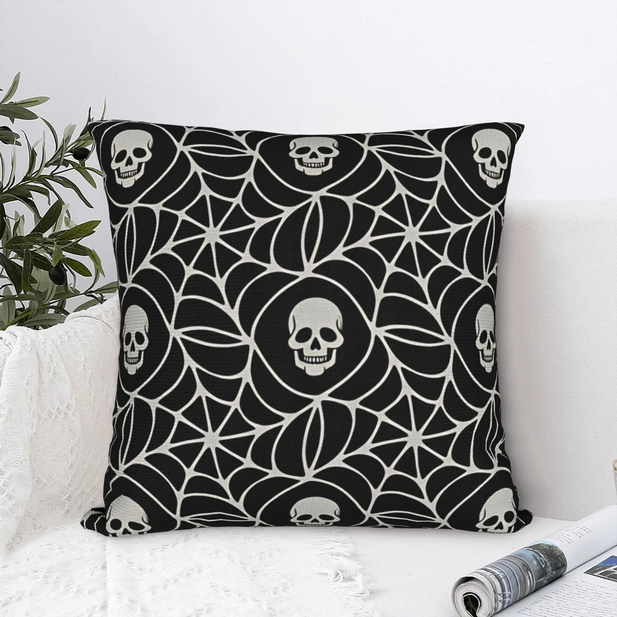 Halloween Skeleton Flower Pillow Cover  Print Cushion Cover Cute Funny Pillow Case For Chair Sofa Home Decor