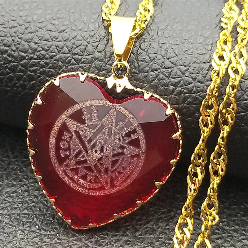 Jewish Tetragrammaton Hebrew Pentagram Pendant Necklace For Women Men Zircon Crystal Love Heart Female Chain Jewelry Gifts
