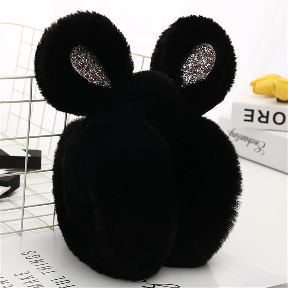 

Cute Plush Sequins Rabbit Ear Earmuffs Foldable Anti-Freeze Ear Warmer Thickened Keep Warm Ear Cover for Women Girls