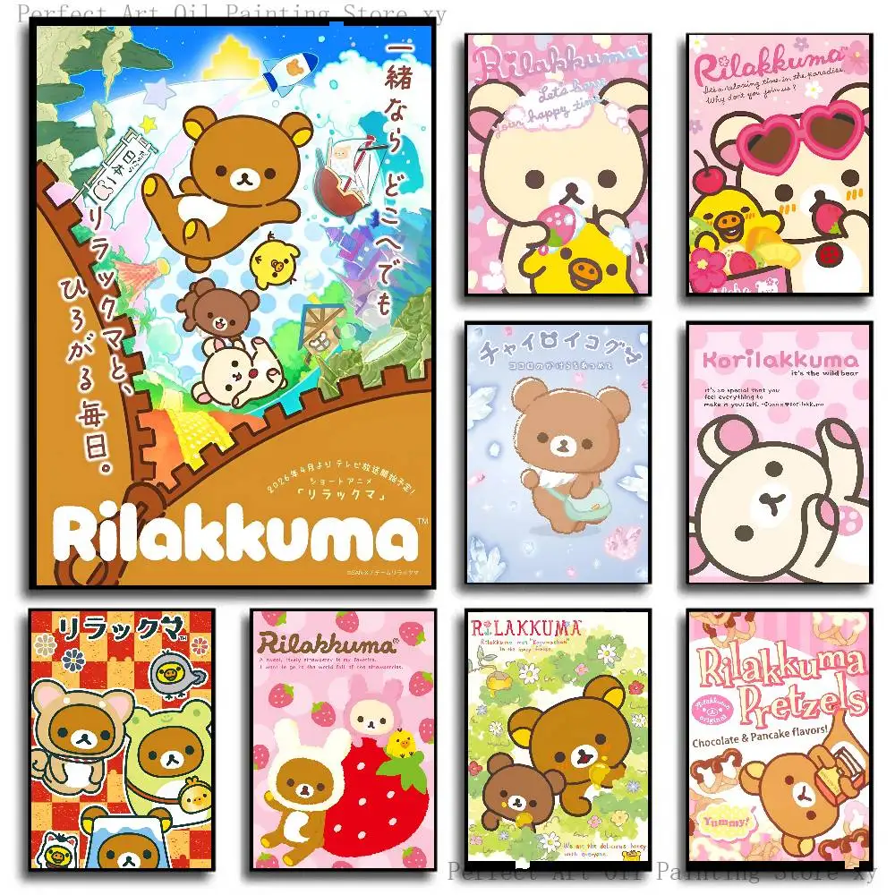 Niedliches Cartoon-Rilakkuma-Poster Selbstklebende Kunst Raumdekoration Eingang Restaurant Wanddekoration Kunstgemälde
