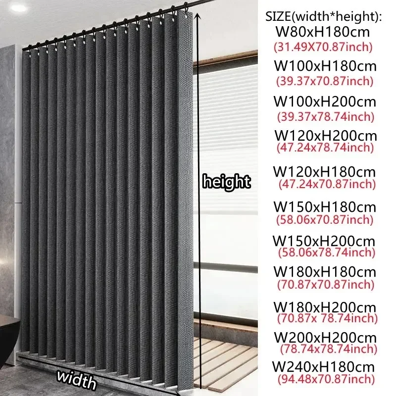 Waterproof Thick Linen Folding Curtain Mold-proof Solid Color Curtain Shower Suitable for Shower in Bathrooms