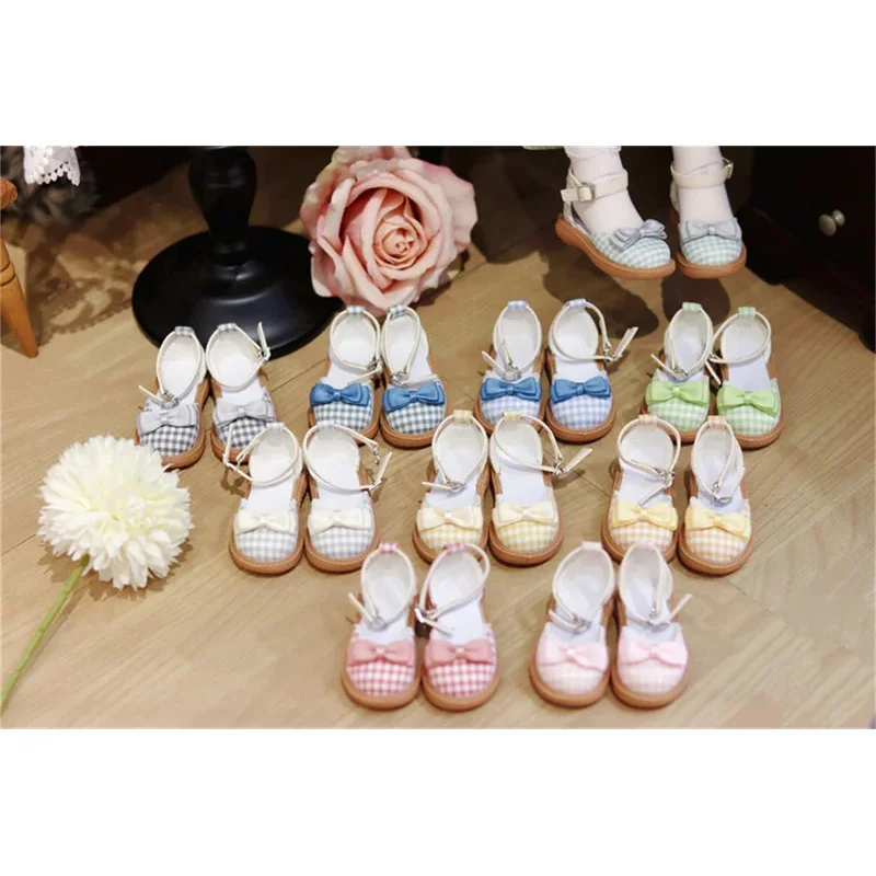 

Обувь для кукол BJD MDD MSD, подходит для кукол 1/4, сандалии с мягкой подошвой, верх из ткани в клетку с бантом.