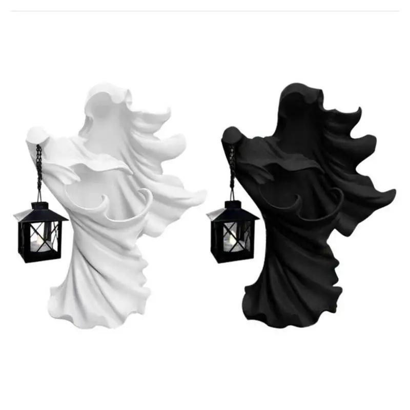 

Halloween Ghost Statue With Lantern Faceless Witch Hell Messenger Realistic Resin Ghost Sculpture For Home Scary Decorations