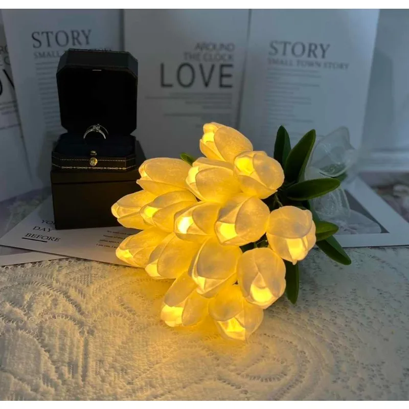 5/10pcs LED Tulips Artificial Flowers PU Tulip Fake Flower Bouquet Night Light for Home Garden Decoration Wedding Birthday Gift