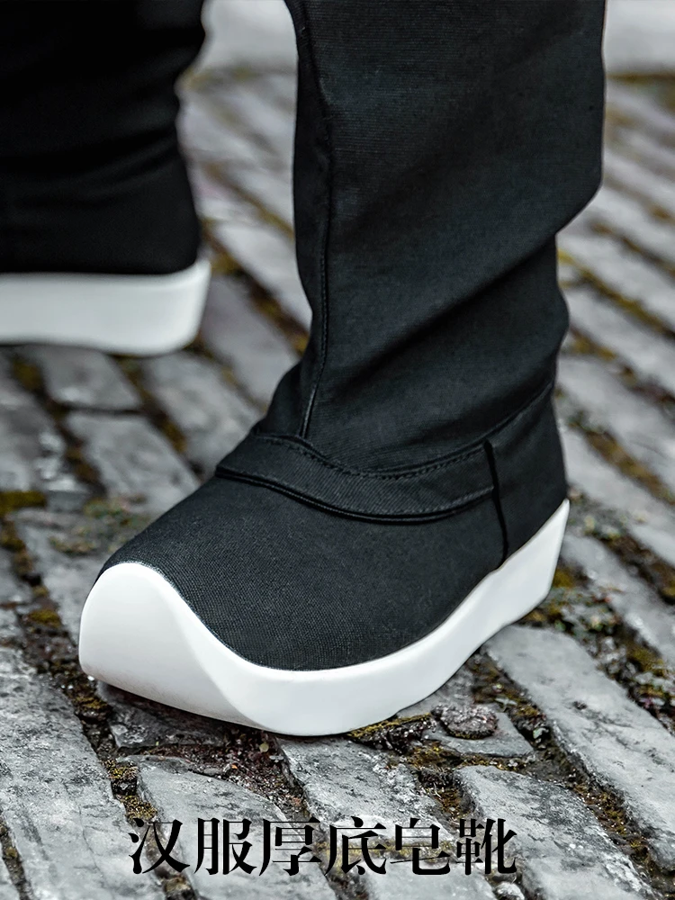 

Hanfu thick soled boots open canvas shoes men's and women's height increasing retro boots