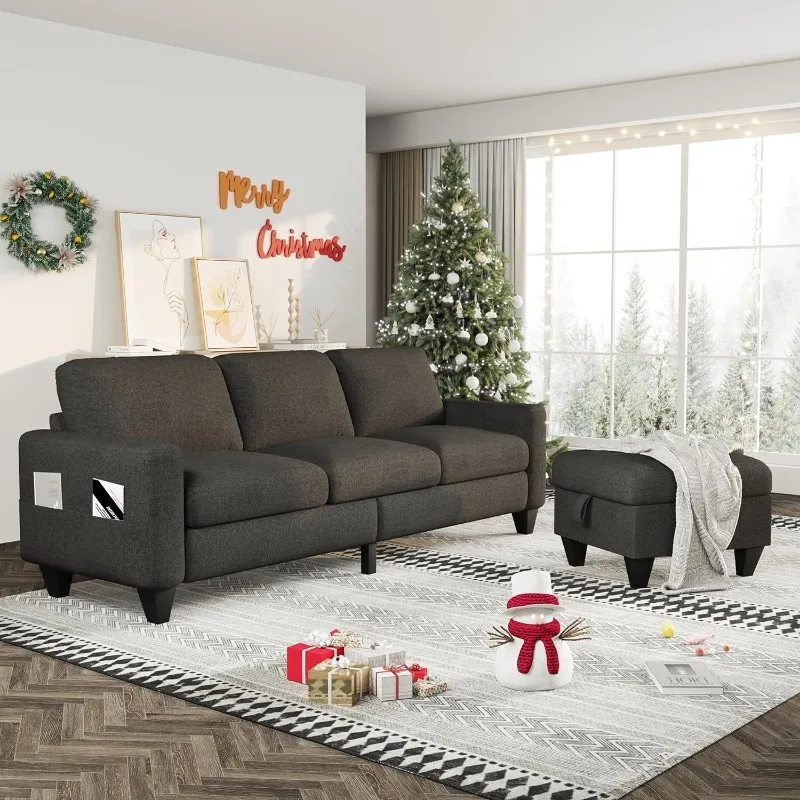 

Convertible Sectional Sofa L-Shaped Couch, Dark Grey Couches for Living Room with Reversible Chaise, 3-Seat Modern Linen