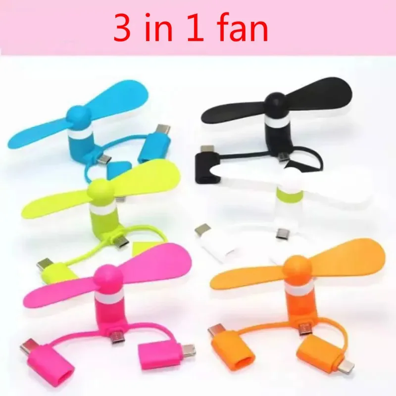 

Cell Phone Fan 3 in 1 Mobile Phone Fans Compatible with iPhone/iPad/Android Smartphone/Tablet Fit for Micro USB/Type C/Lightning