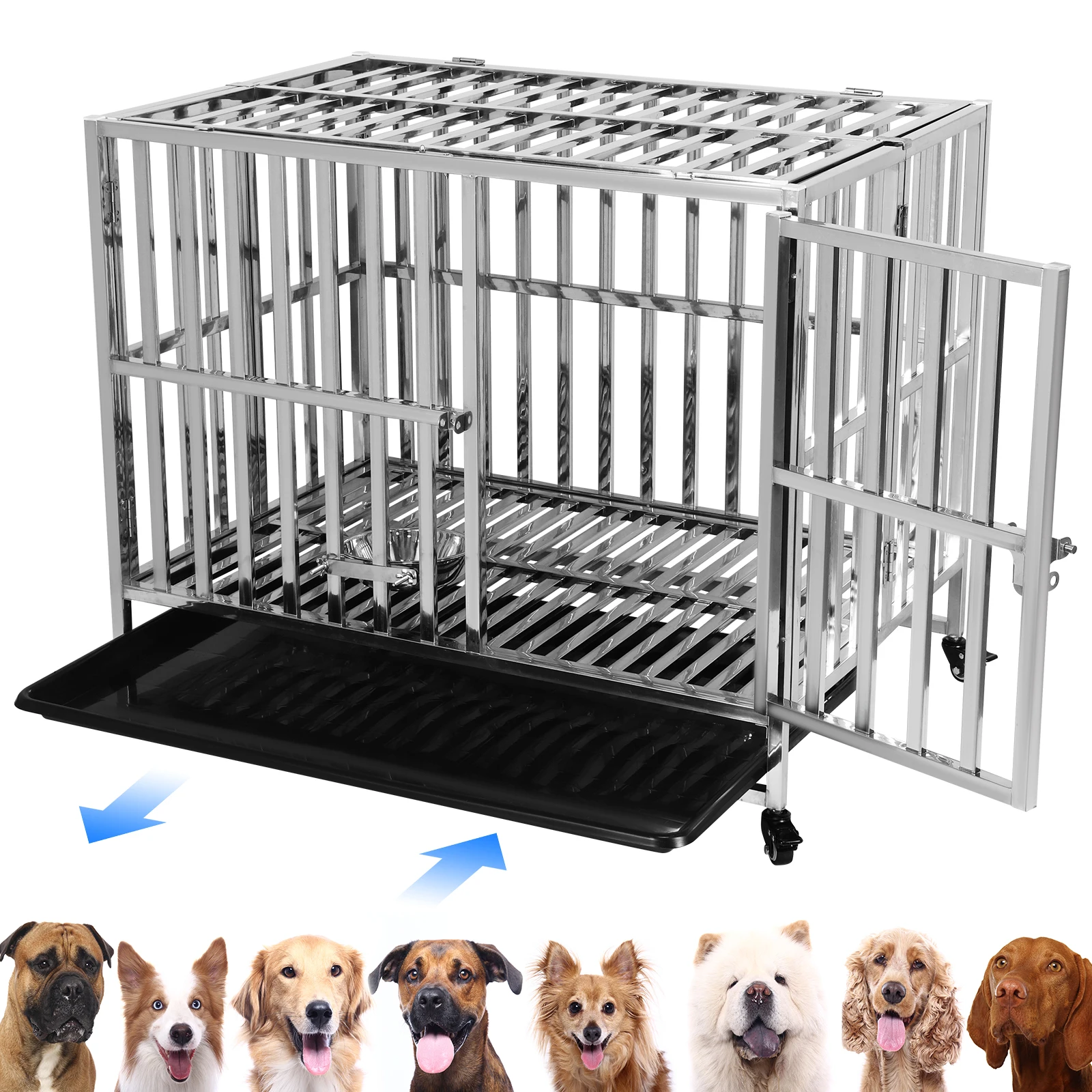 قفص معدني للكلاب سهل التركيب بيت للكلاب مع روضة أطفال بأربعة عجلات للحيوانات الأليفة من أجل روضة منزلية متوسطة/صغيرة قابلة للطي #1