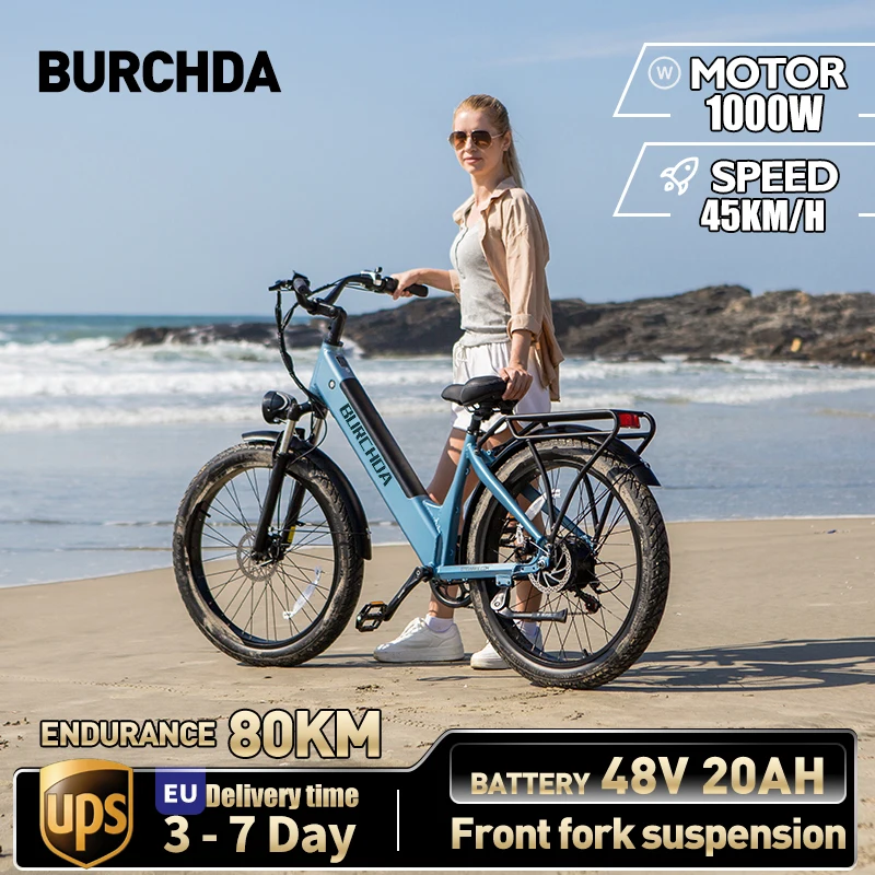 BURCHDA AZ26 1000W45KM/H 26 Inch Electric Bike 48V20AH Lithium Battery City Electric Bicycle Motorcycle For Adults 3.0 Fatbike