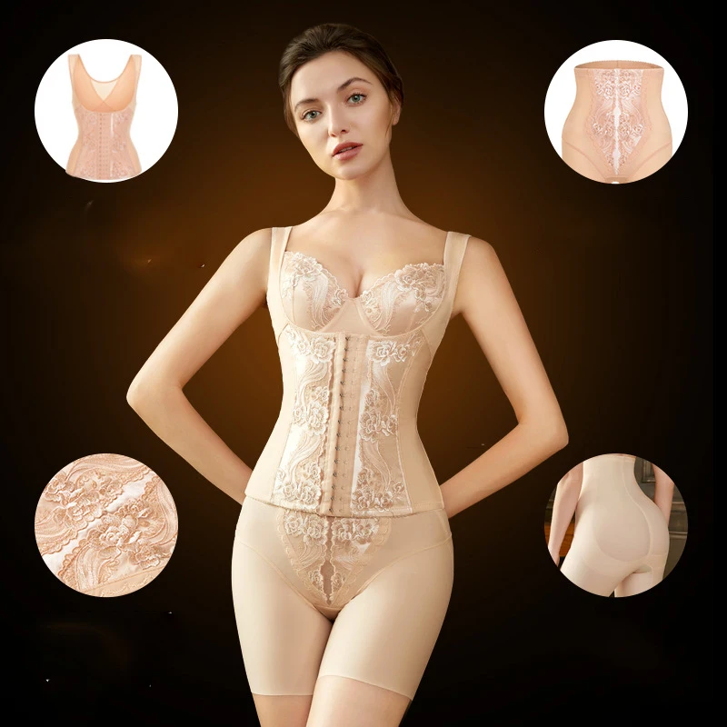 Prayger Magnetic Shapers Women Slimming Waist Body Corset Hook Compression Belly Tops Lift Butt Control Panties Set