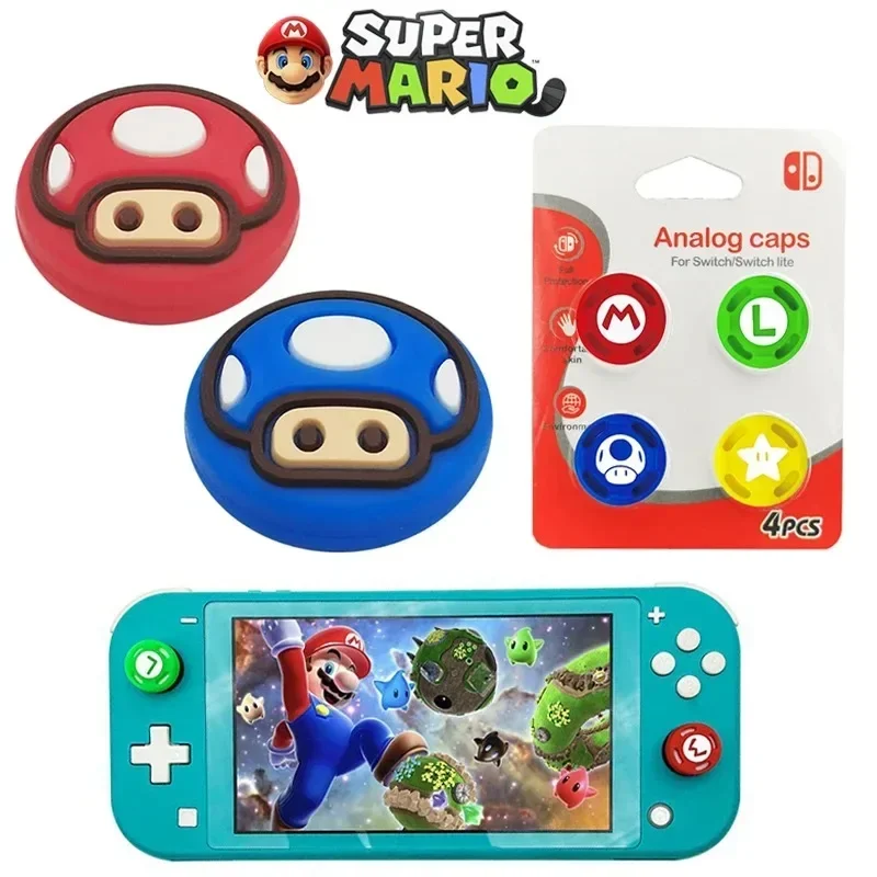 4Pcs Super Mario Rocker Caps for Nintendo Switch Oled NS Joycon Joystick Thumb Stick Grip Cap Cover Joy-con Accessories Decor