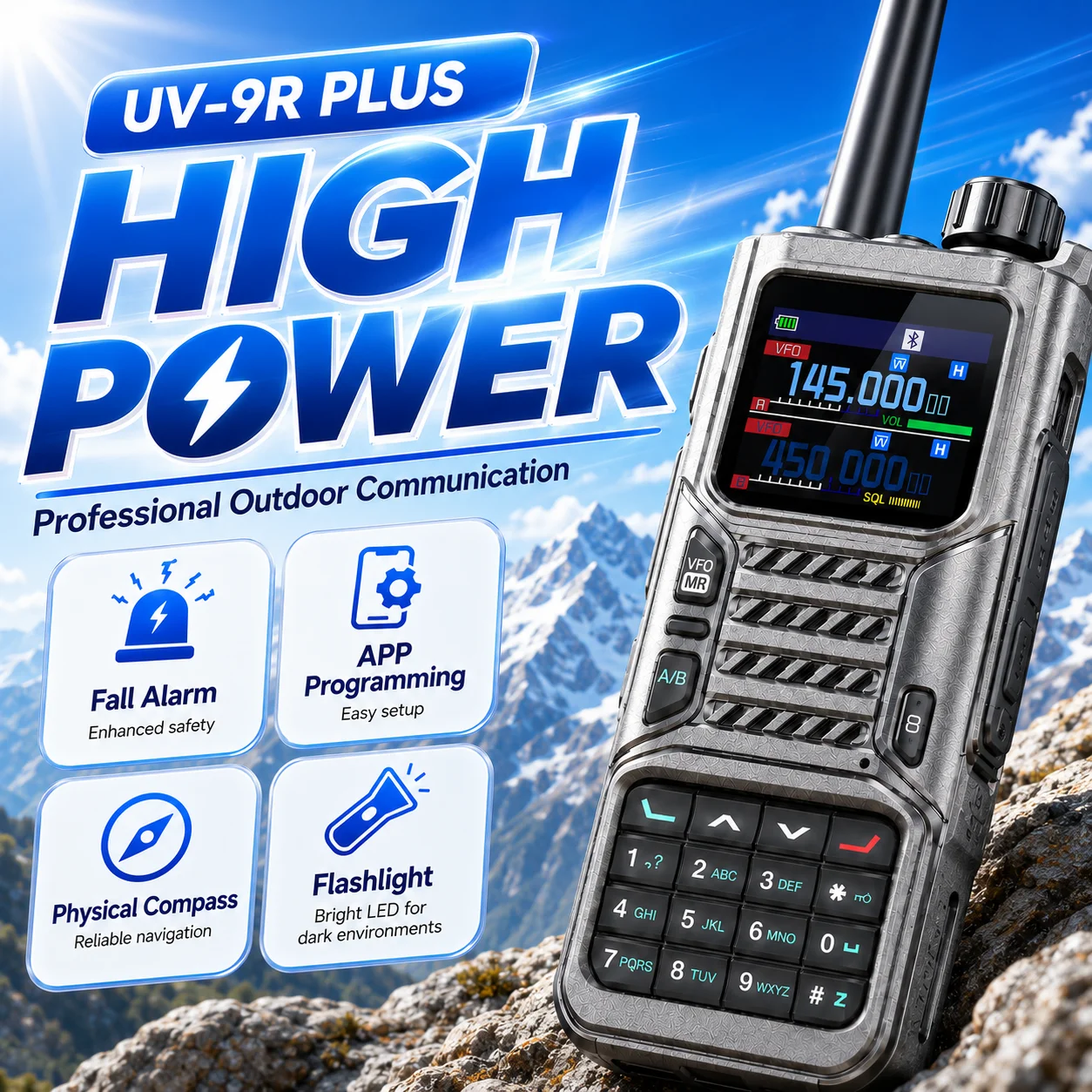 Baofeng UV-9RPLUS 5W Walkie Talkie with GPS Beidou APRS Bluetooth APP Programmable Airband Type-C Long Range Two-Way Radio