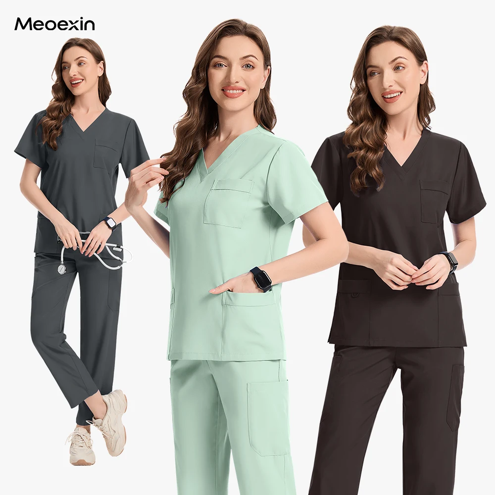 Vendas quentes moda uniformes hospitalar enfermeira beleza dental salão de trabalho wear médico esfrega conjuntos para homens mulheres cuidados de saúde esfrega ternos