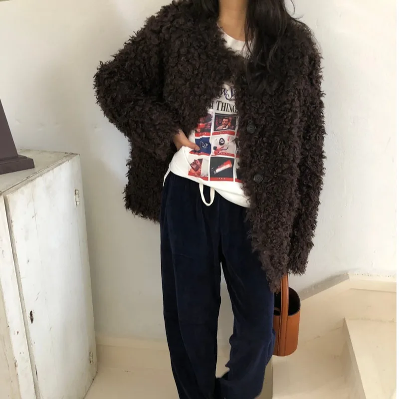 ملابس خارجية نسائية أنيقة كورية من القطن معززة فضفاضة مستديرة Ne بزر واحد دافئ ملابس خارجية مناسبة لجميع المواسم #1