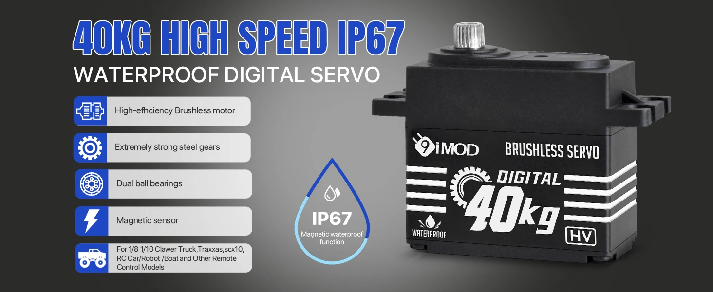 9imod Bürstenloses Servo Wasserdichtes digitales Metallgetriebe-Servo für 1/8 1/10 RC Crawler Car Boat – Detail 13