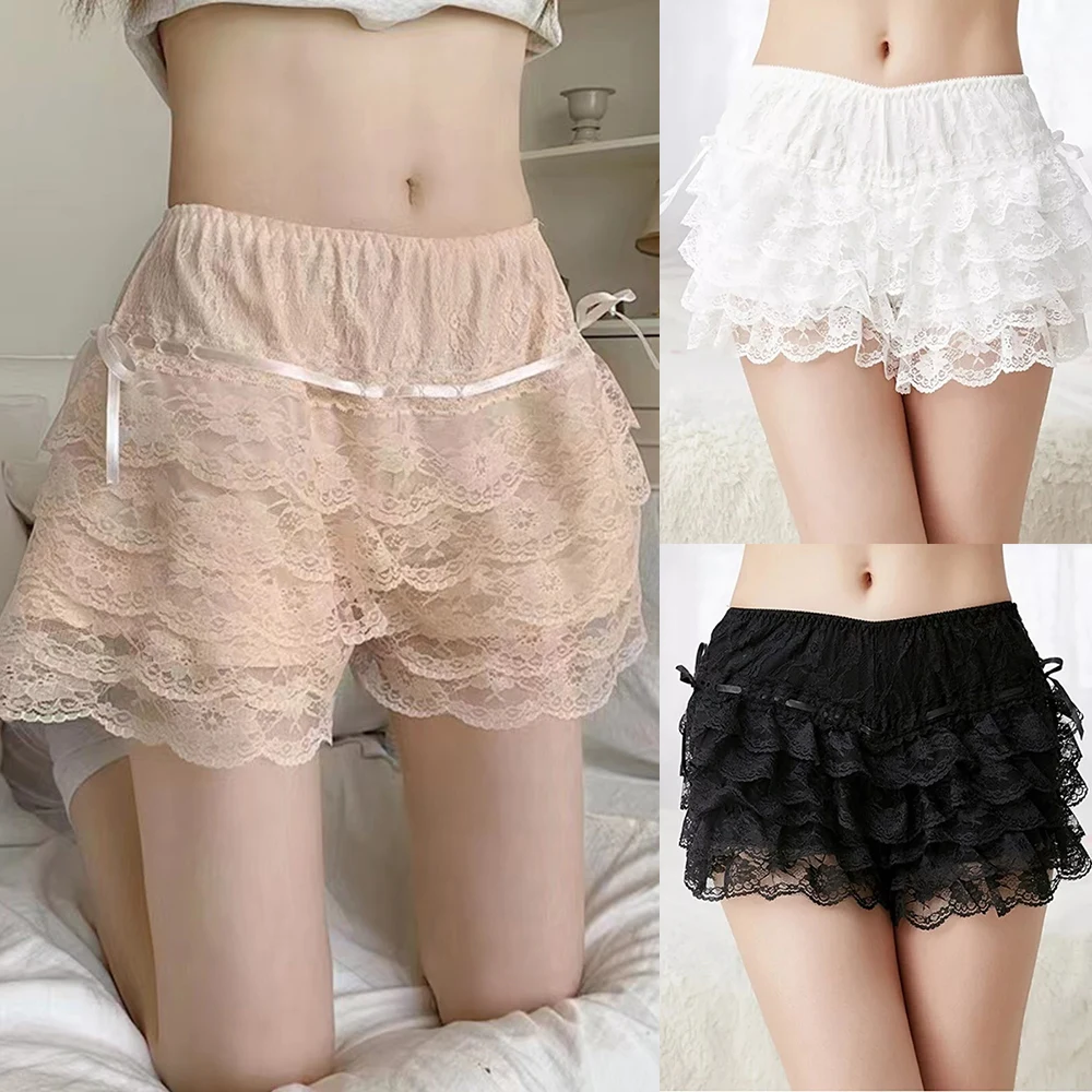 Lady Girl Sexy Frilly Lace Ruffle Shorts Knicker Panty Underwear  Safety Short Pant Elastic Lolita Casual Bow Mini Dress Skirt