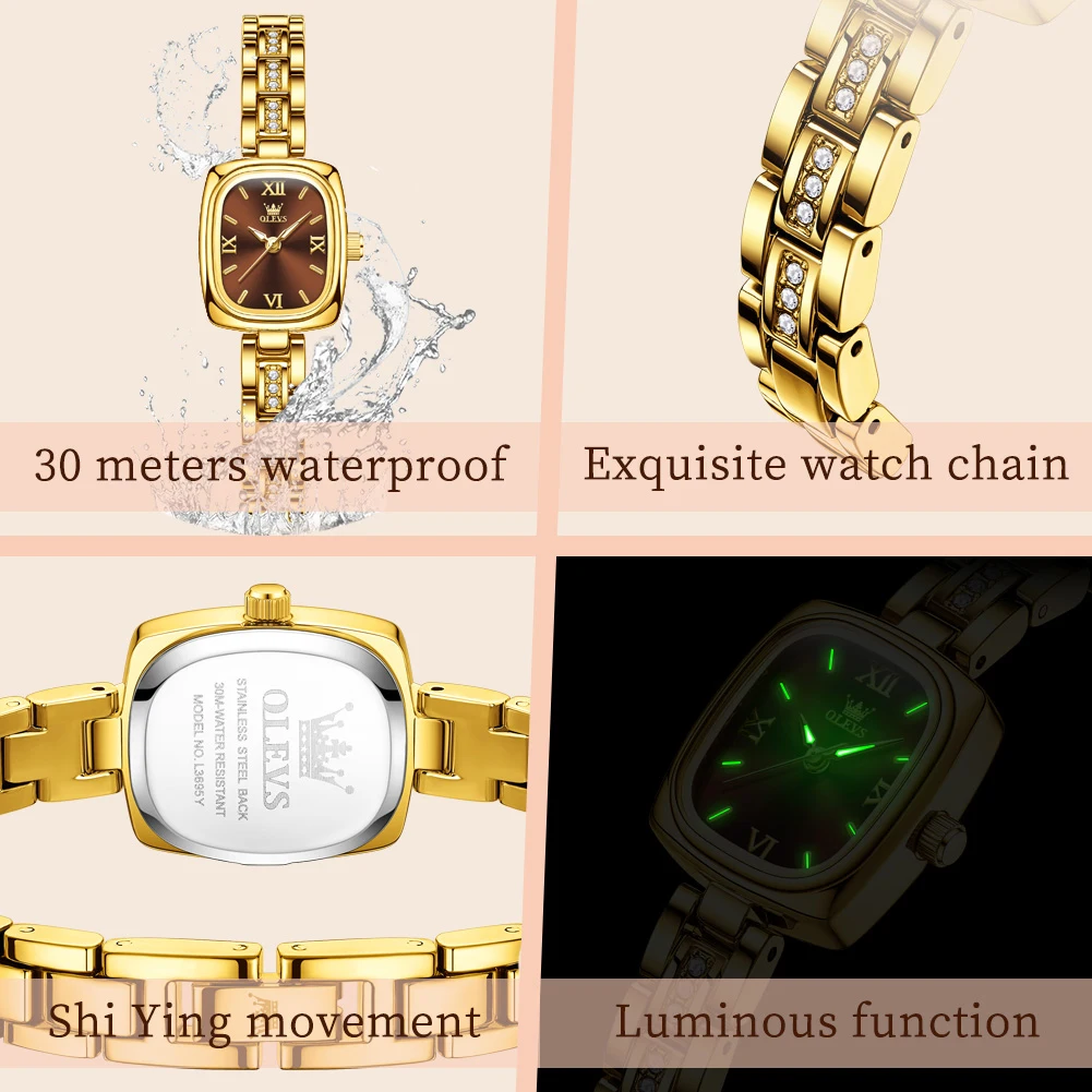 OLEVS Woman Watches 3695 Square Quartz Watch Waterproof Luminous Ladies Watch Watches For Woman Elegant Original Brand