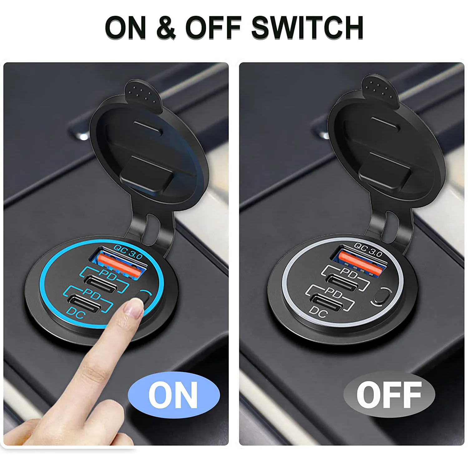 12V USB Car Charger Socket Dual 30W PD USB-C and 18W QC3.0 Port Car Charger Accessories for Car RV Boat Marine Truck Motorcycle