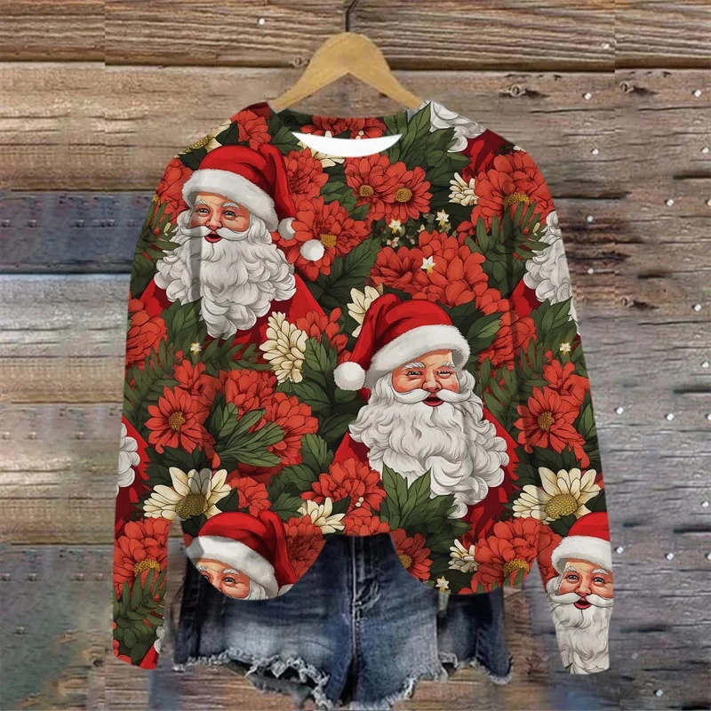 

Santa Claus Snowman Pattern Hoodie Men Christmas Tree 3D Printed Pullover Autumn Long Sleeve O-Neck Hoodies Loose Sweatshirts