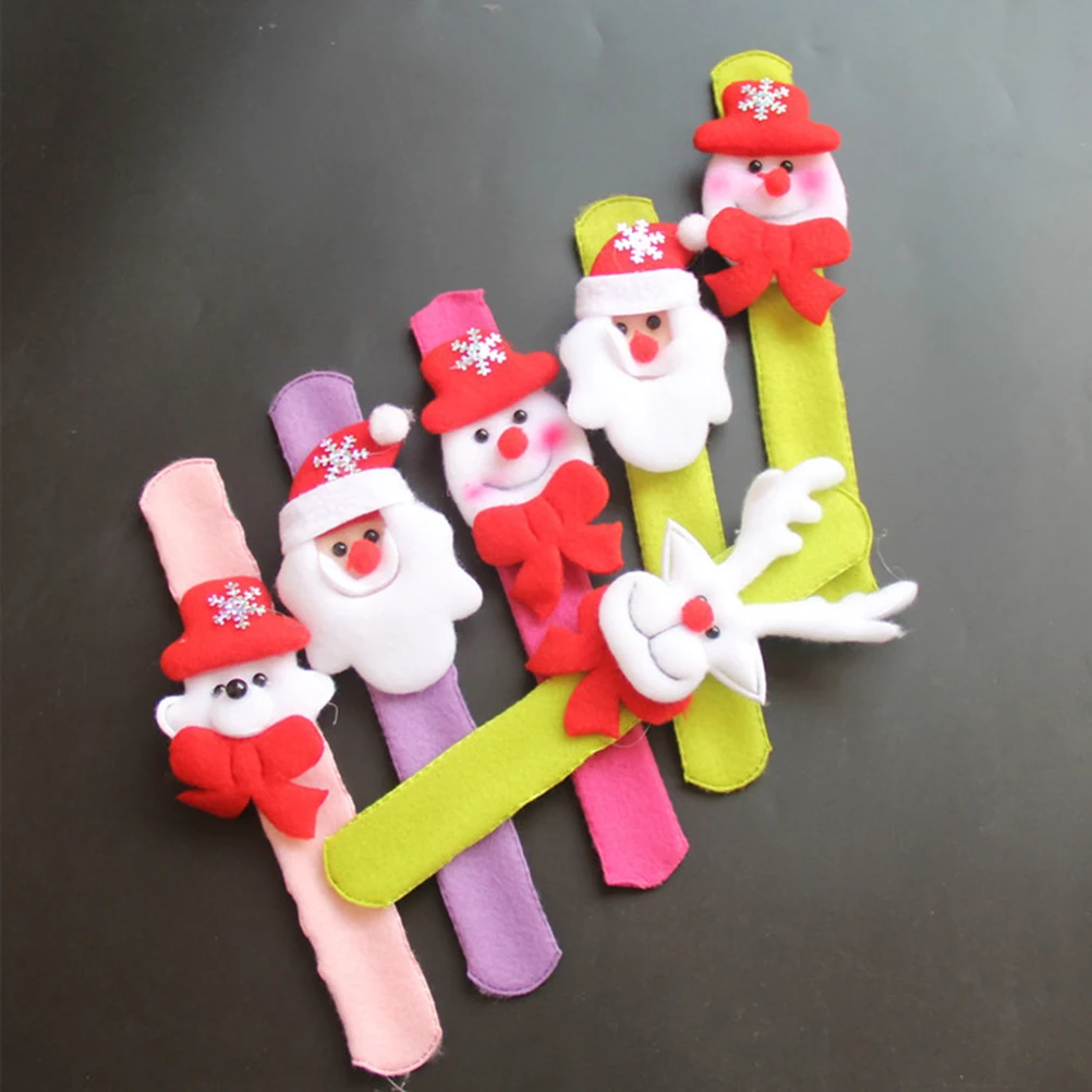 

8pcs Christmas Slap Bracelets Adjustable Hand Ring Wristband Santa Claus Snowman Reindeer Design Premium Fabric Comfortable Skin