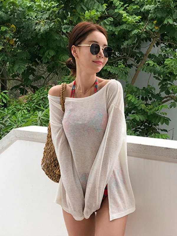 

Bikini Cover up Knitted Hollow out Beach Swimming Outerwear Sun Protection Thermal Coat for Women Sport Fitn Fans Supplies