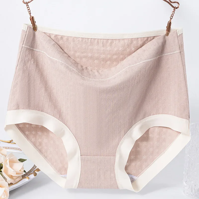 Large size 200 pounds cotton jacquard fat MM middle-aged mother high waist antibacterial women underwear added fat