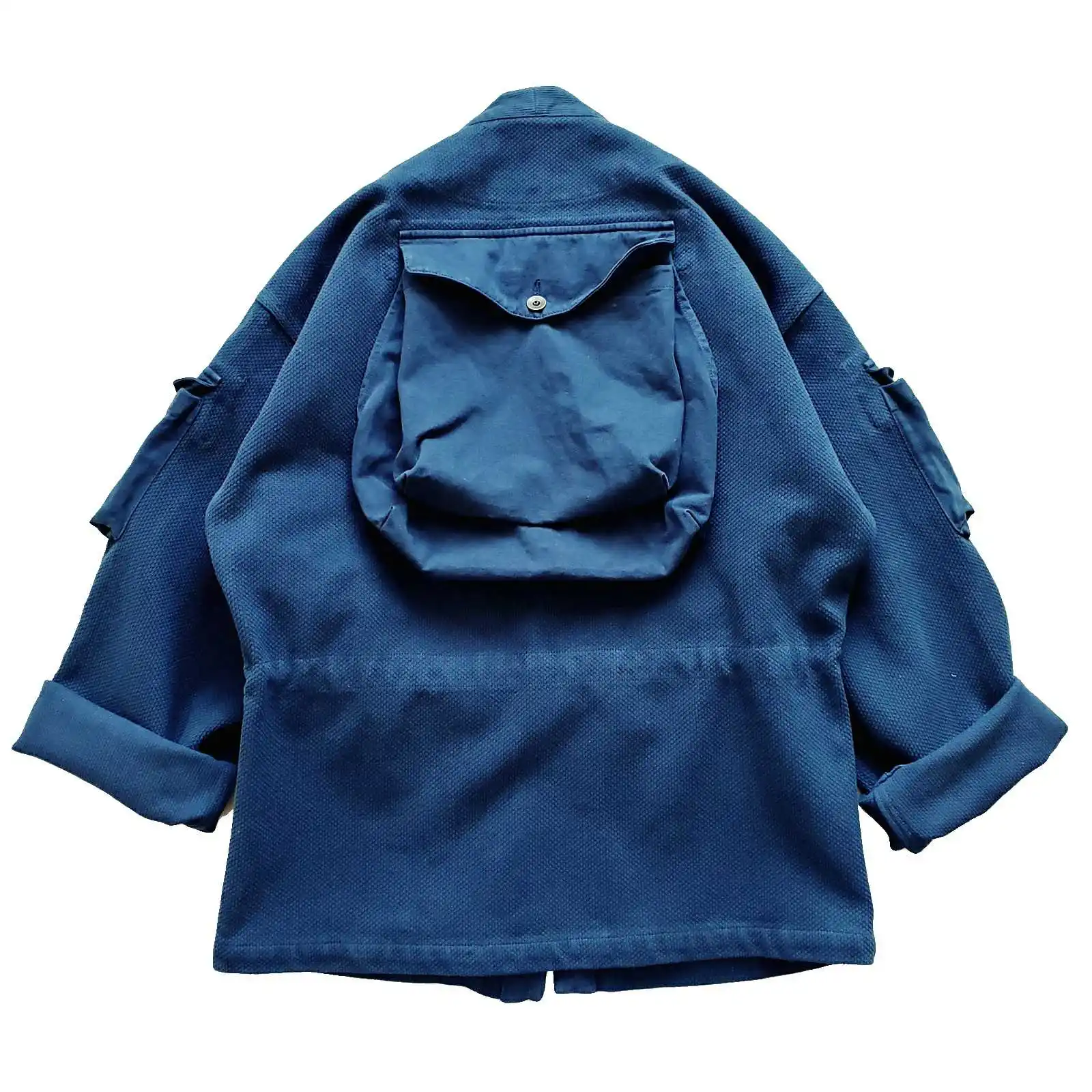 Men's Hanten Jacket Multi-pockets Thick Blue Kimono Japanese Style Casual Chic Spring Autumn Streetwear Vintage Clothes