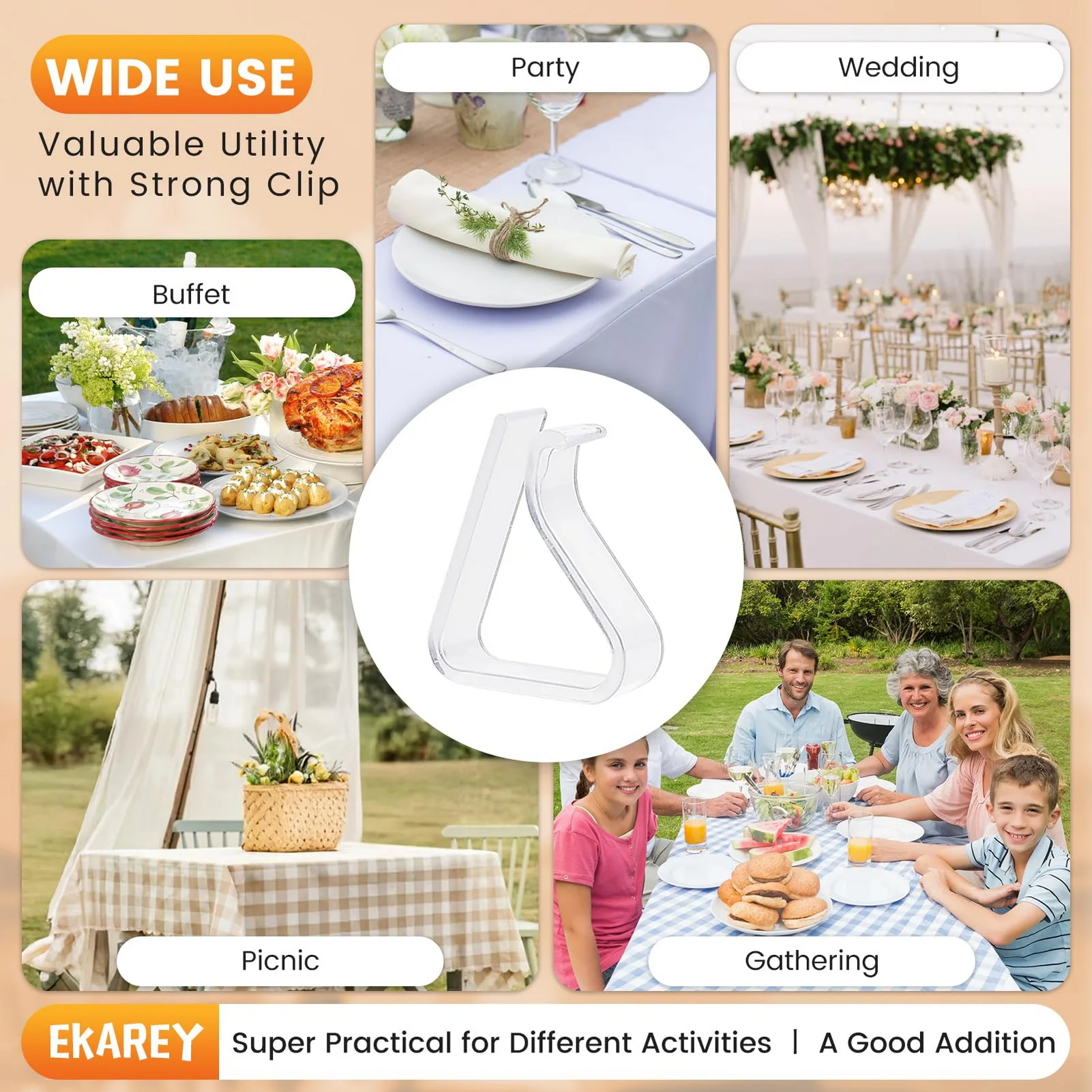 Plastic Clear Tablecloth Clips Non Slip Windproof Transparent Clamps for Christmas Event Picnic Camping