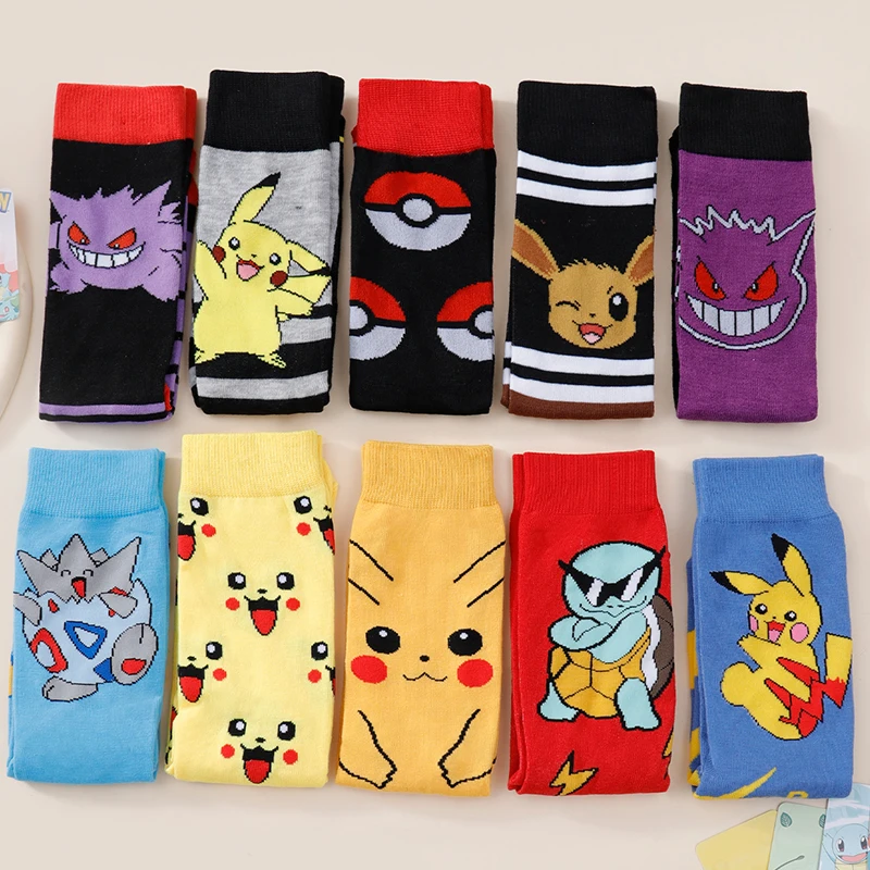 6 أزواج عشوائية الرجال الجوارب غير رسمية بوكيمون أنيمي طباعة منتصف طاقم الجوارب مضحك زوجين الجدة الجوارب مريحة القطن ارتداء اليومي