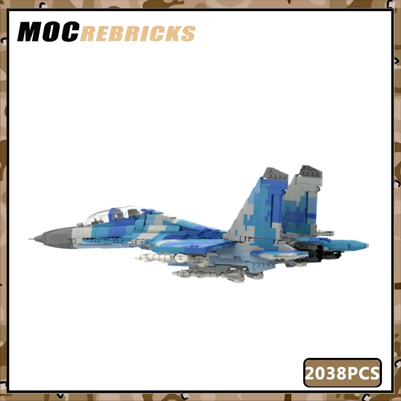 Military Air Base Weapons Ukraine Su-27UB Flanker Fighter MOC Building Block WW II Airplane Model Diy Bricks Toy Kids XAMS Gifts