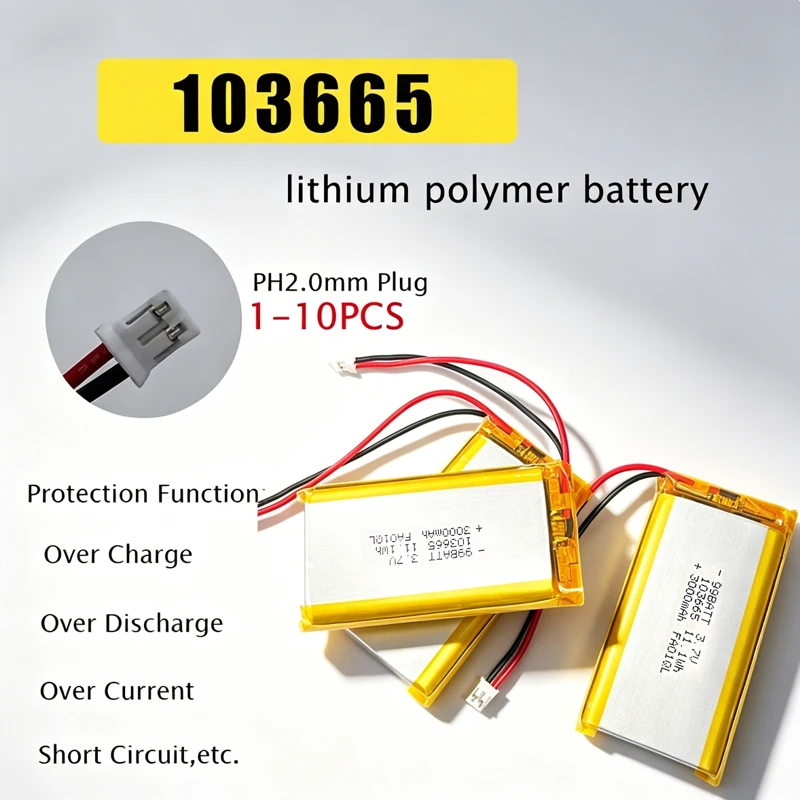 

103665 Battery 3000mAh Lipo 3.7V Polymer Lithium Batteries for Bluetooth Keyboard Tablet PC Dvd Speaker Digital Camera DVD Toys