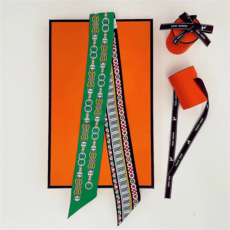 

Luxry Design Women Silk Ribbon Silk Scarf Handbag Handle Wrap Bag Ribbon Scarf Spring Lady Girls Head Hair Wrist Ribbon Scarf ﻿