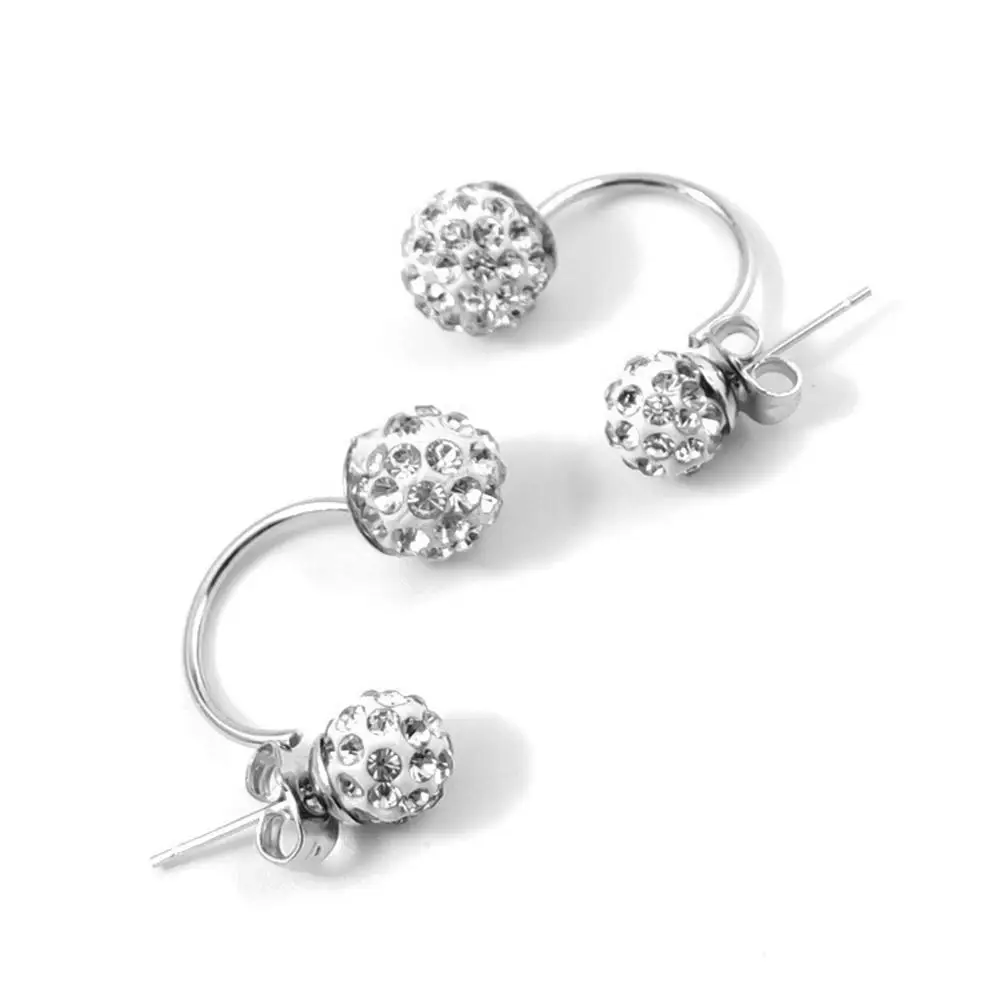 Shambhala Double Ball Design Stud Earrings Women\'s Jewelry Double Crystal Ball Earrings Korean Style Jewelry Accessories