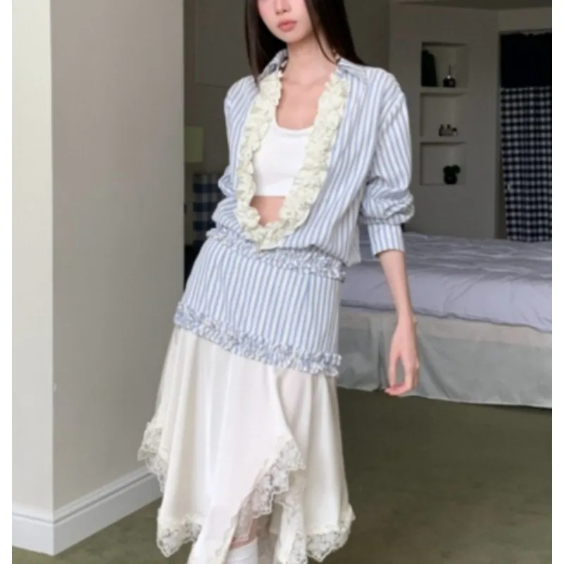 

2026 Spring and Summer New Striped Blue Shirt Top