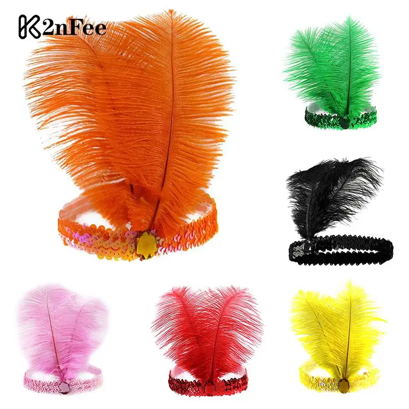 1PCS Fashion Women Indian Feather Headdress Sequins Feather Crystal Headband Holiday Party Indian Hairband Hair Accessories